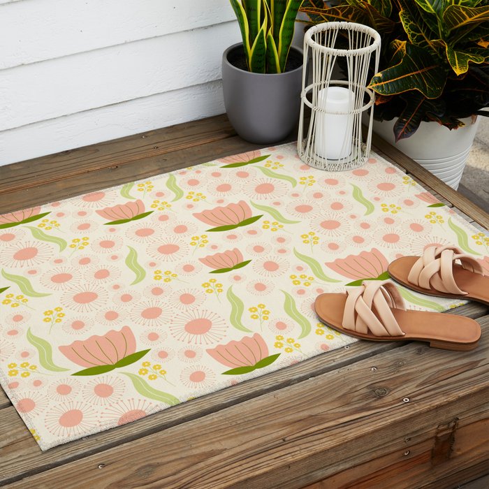 Peach pink flowers pattern Outdoor Rug Gallery Image 2