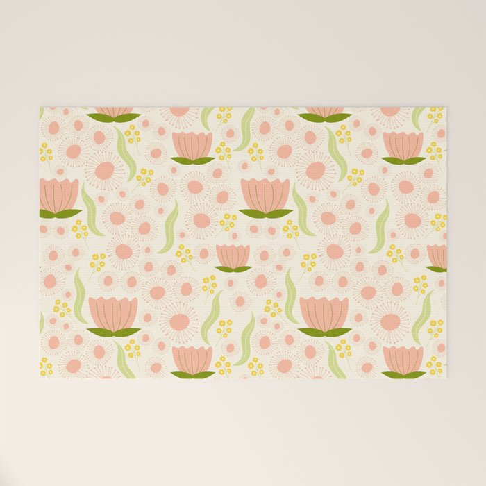 Peach pink flowers pattern Welcome Mat Gallery Image 1
