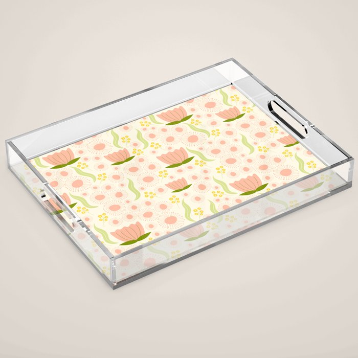 Peach pink flowers pattern Acrylic Tray Gallery Image 1