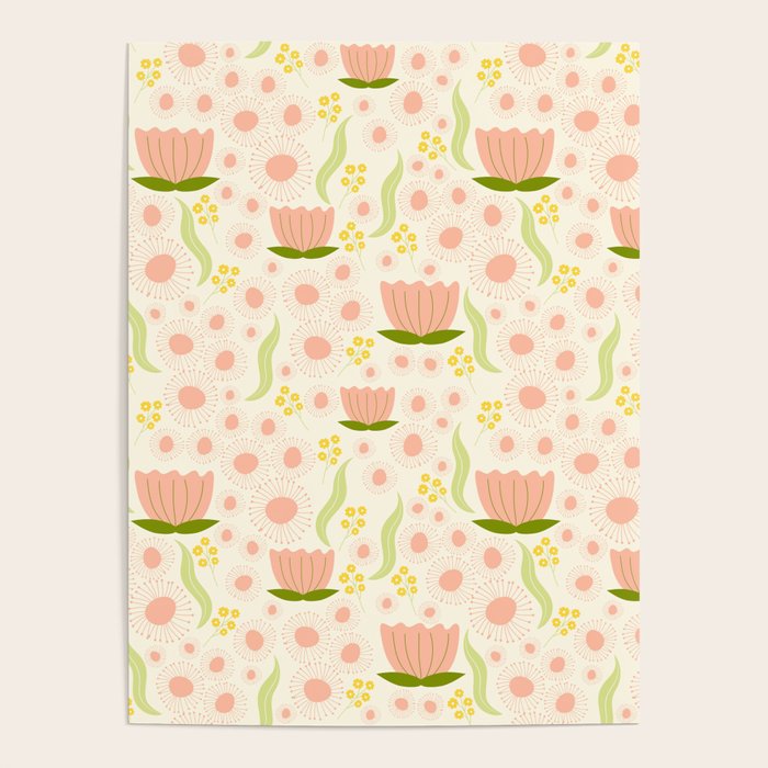Peach pink flowers pattern Poster Gallery Image 1