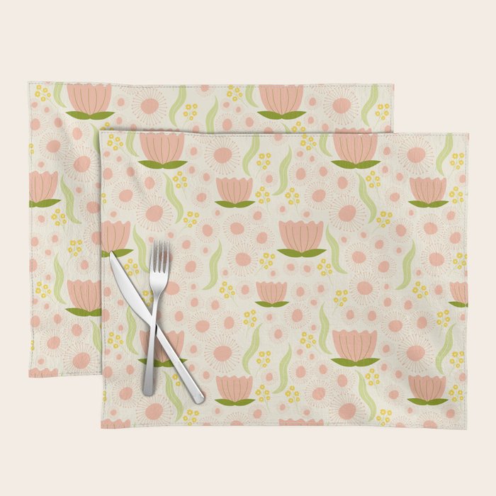 Peach pink flowers pattern Placemat Gallery Image 1
