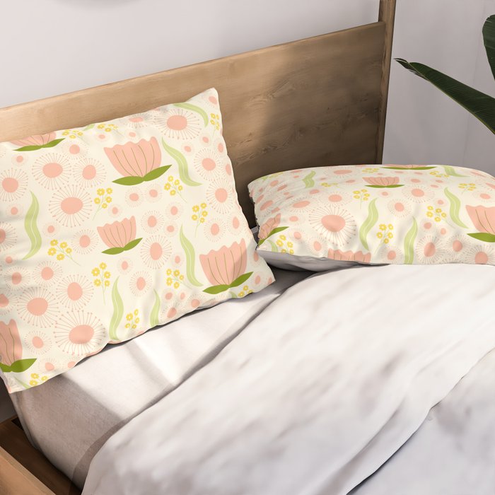 Peach pink flowers pattern Pillow Sham Gallery Image 2