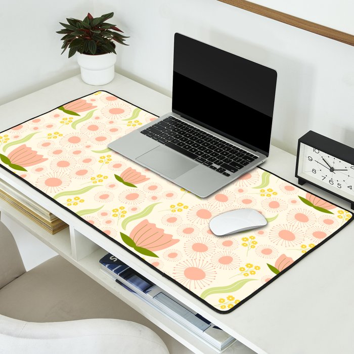 Peach pink flowers pattern Desk Mat Gallery Image 2