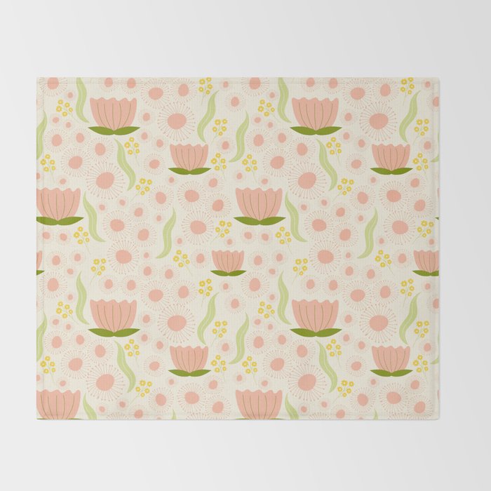 Peach pink flowers pattern Throw Blanket Gallery Image 2