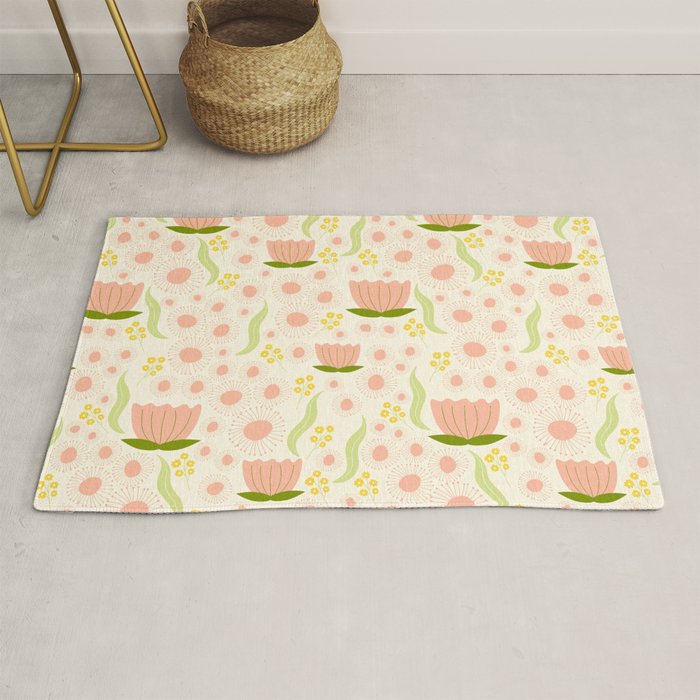Peach pink flowers pattern Rug Gallery Image 1