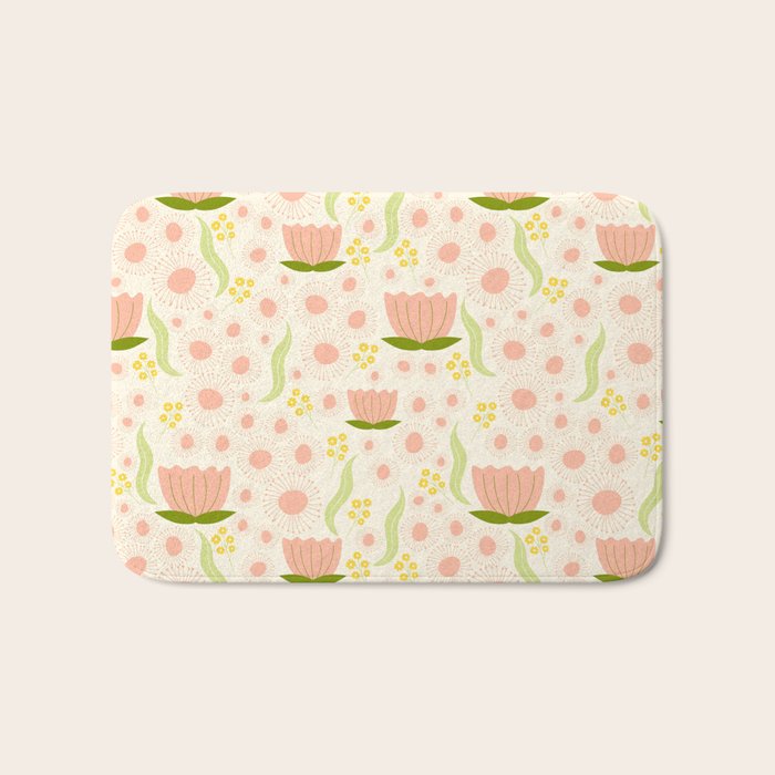 Peach pink flowers pattern Bath Mat Gallery Image 1