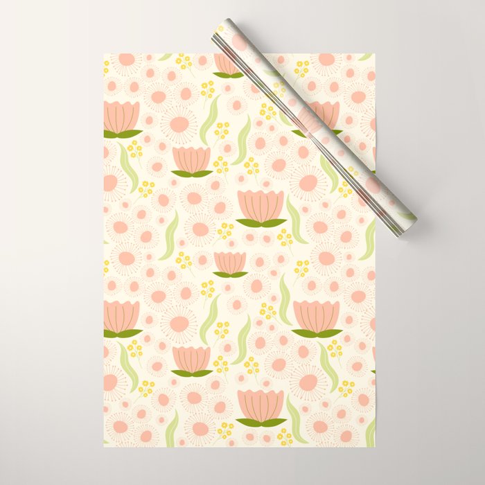 Peach pink flowers pattern Wrapping Paper Gallery Image 1