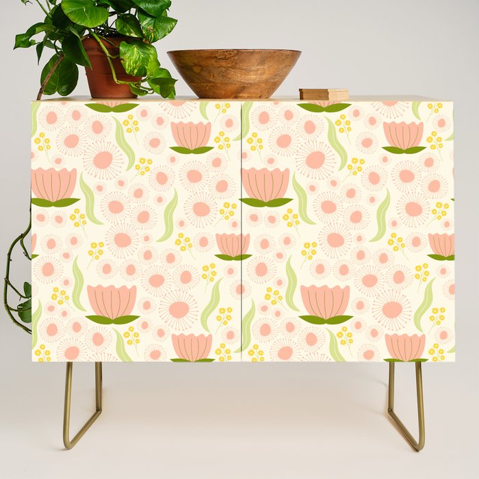 Peach pink flowers pattern Credenza Gallery Image 1