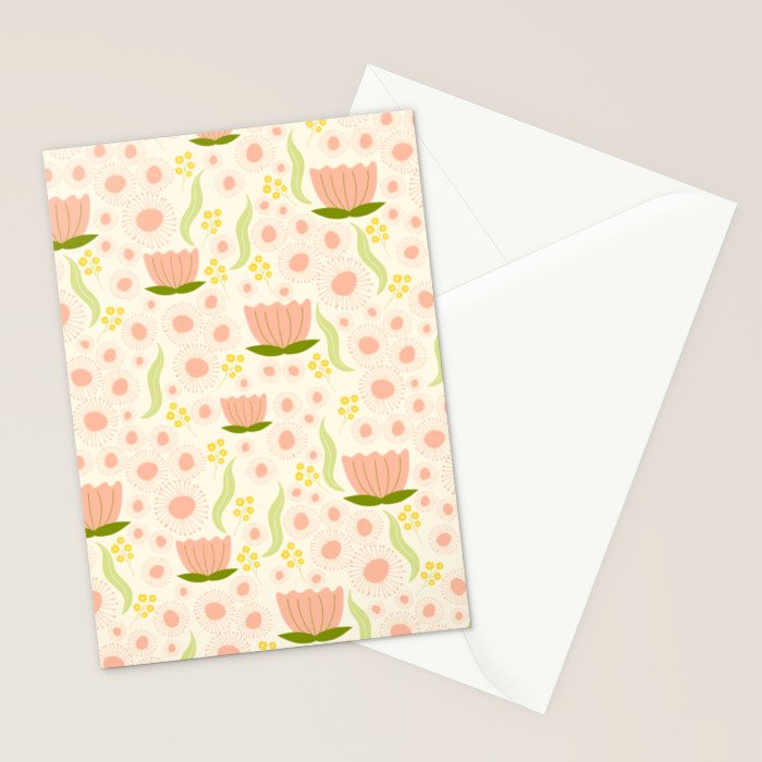Peach pink flowers pattern Stationery Card Gallery Image 2