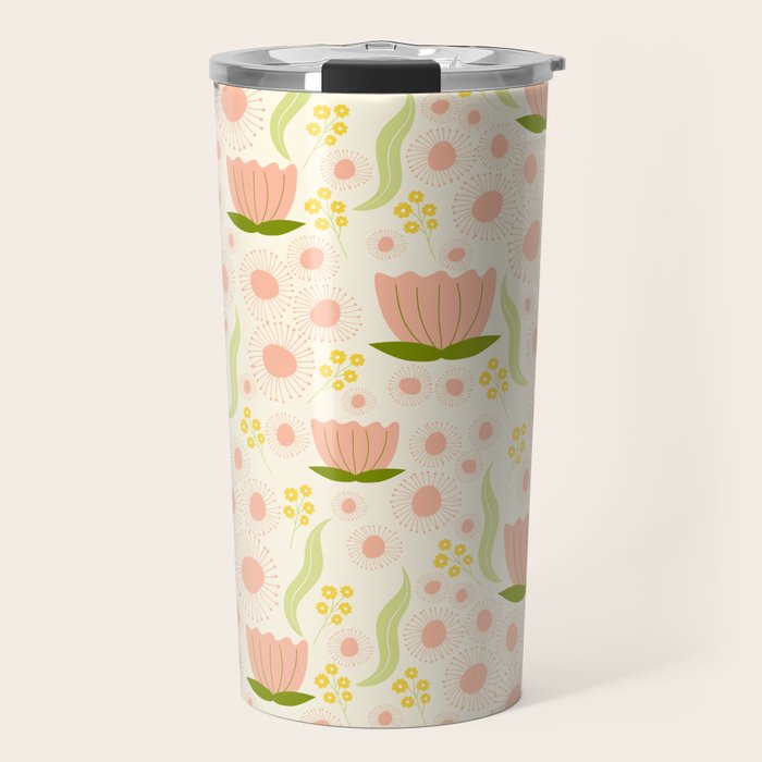 Peach pink flowers pattern Travel Mug Gallery Image 1