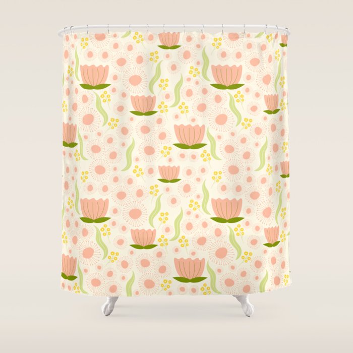 Peach pink flowers pattern Shower Curtain Gallery Image 1