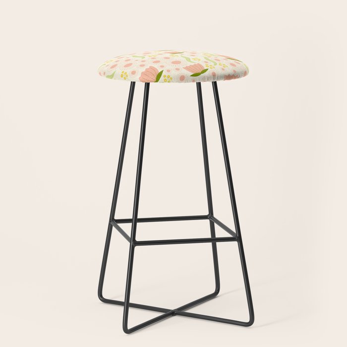 Peach pink flowers pattern Stool Gallery Image 1