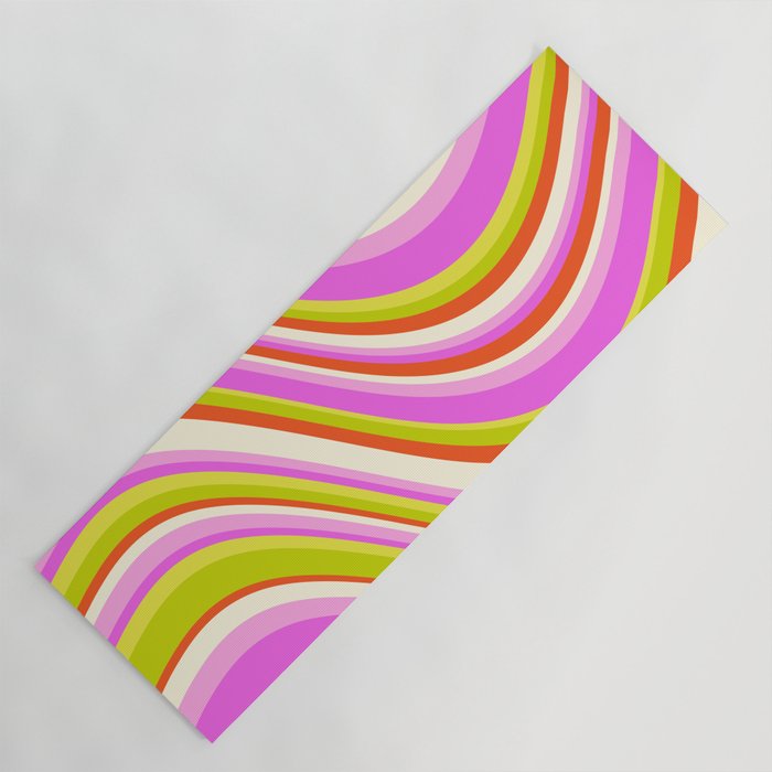 Wavy Stripes XVIII - Y2K Pink and Green Yoga Mat Gallery Image 1