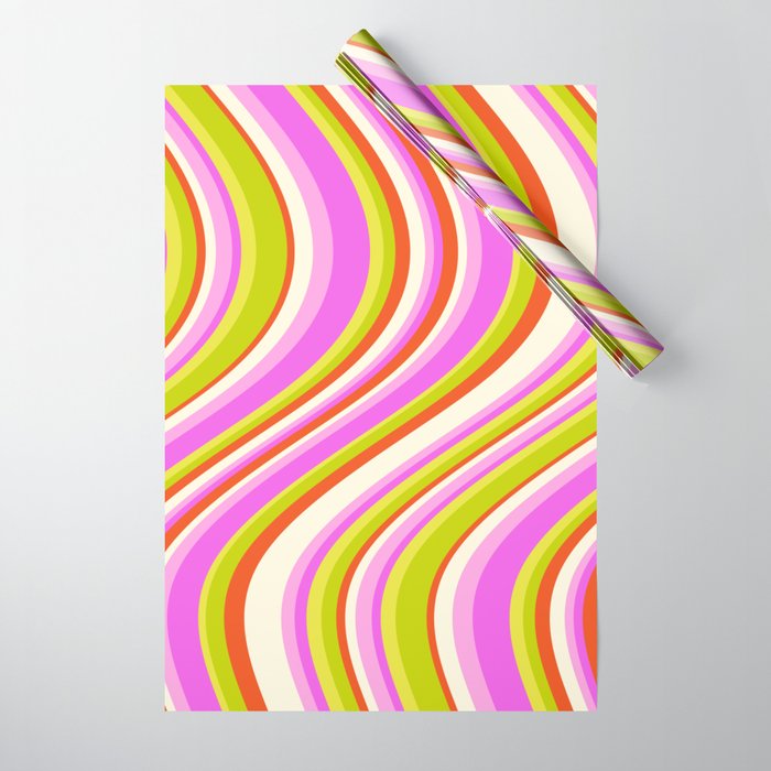 Wavy Stripes XVIII - Y2K Pink and Green Wrapping Paper Gallery Image 1
