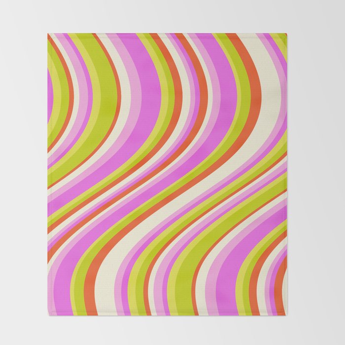 Wavy Stripes XVIII - Y2K Pink and Green Throw Blanket Gallery Image 2
