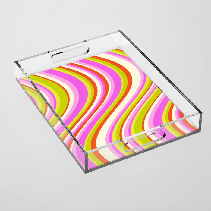 Wavy Stripes XVIII - Y2K Pink and Green Acrylic Tray Gallery Image 1