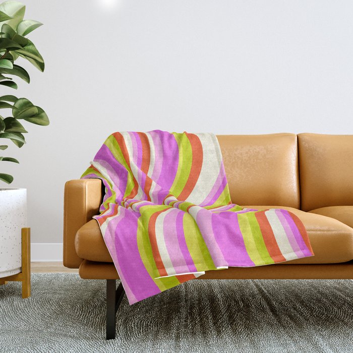 Wavy Stripes XVIII - Y2K Pink and Green Throw Blanket Gallery Image 1