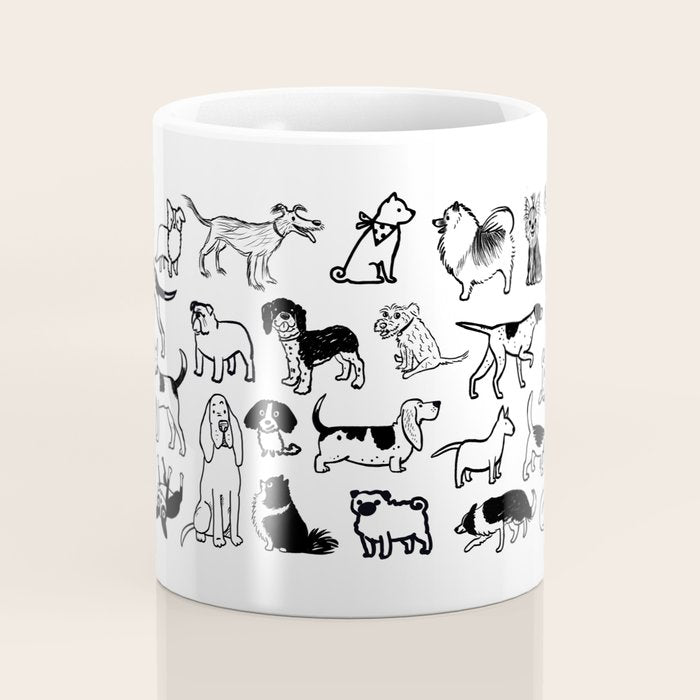 Black and White Dog Drawings | Cute Dog Breeds Pattern Coffee Mug Gallery Image 4