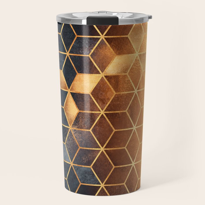Golden Gradient Cubes Travel Mug Gallery Image 1