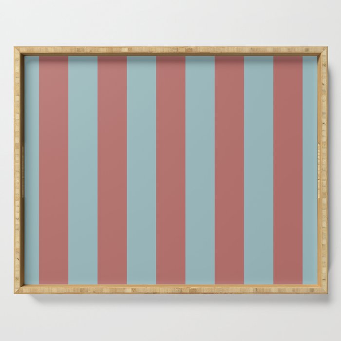 Dusty Pink Greyish Blue Stripe Serving Tray Gallery Image 1
