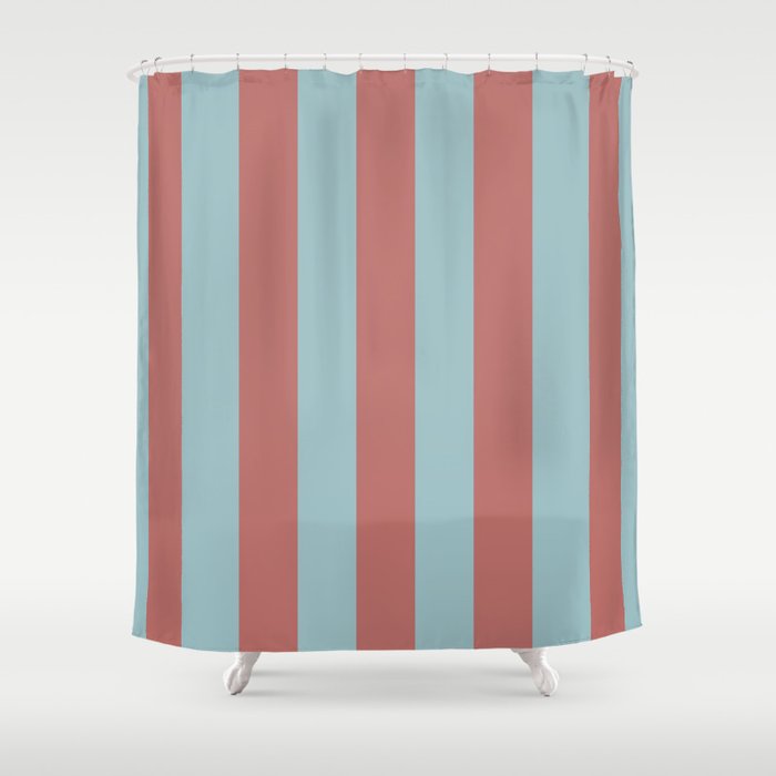 Dusty Pink Greyish Blue Stripe Shower Curtain Gallery Image 1