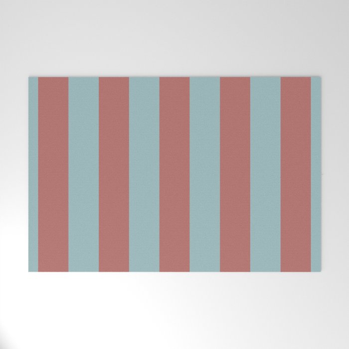 Dusty Pink Greyish Blue Stripe Welcome Mat Gallery Image 1