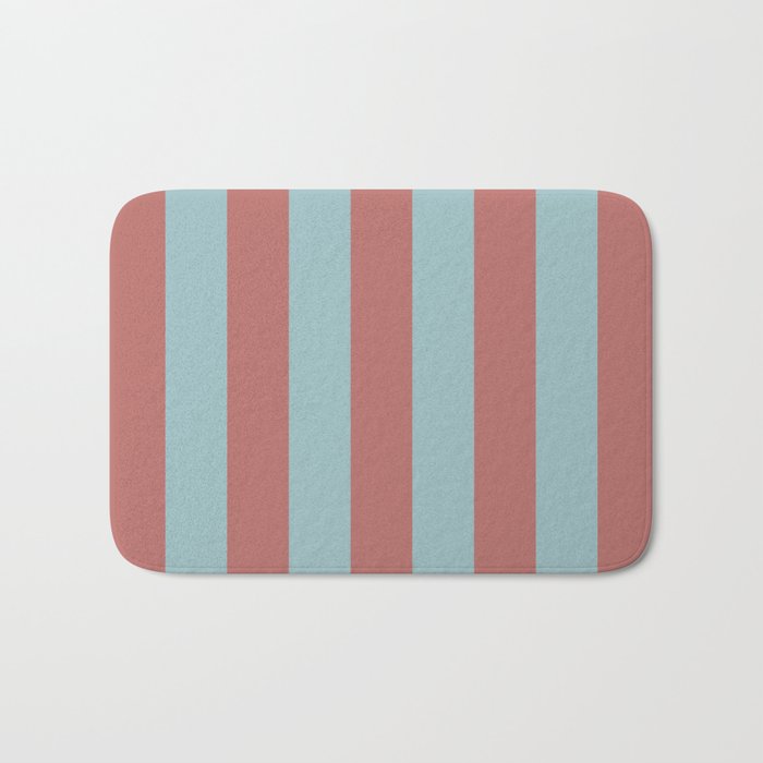 Dusty Pink Greyish Blue Stripe Bath Mat Gallery Image 1