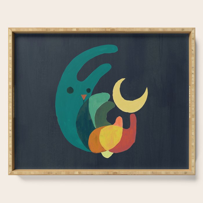 Rabbit and crescent moon Serving Tray Gallery Image 1