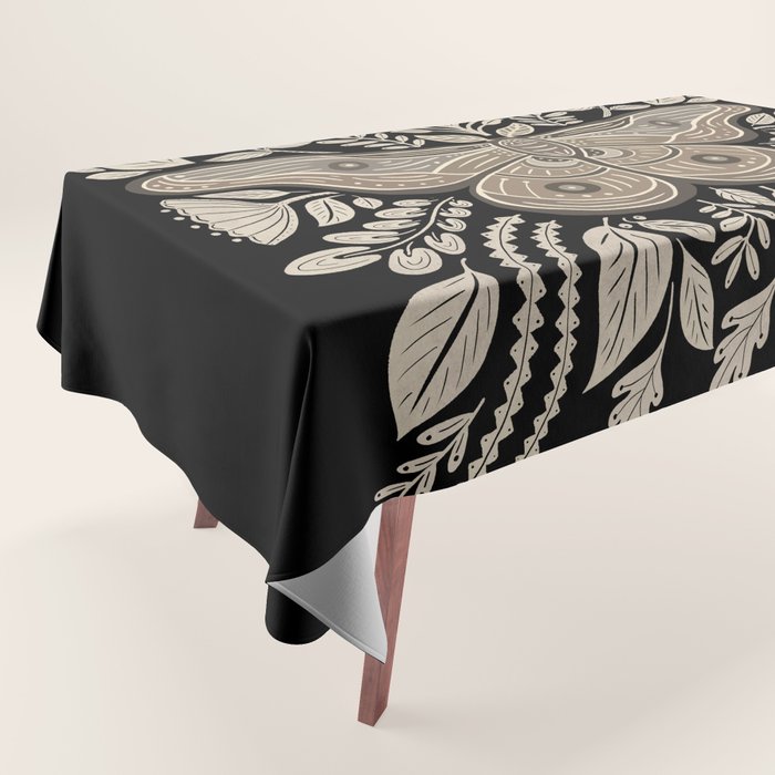 Moth Floral | Black & Brown Tablecloth Gallery Image 1