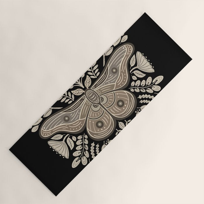 Moth Floral | Black & Brown Yoga Mat Gallery Image 1