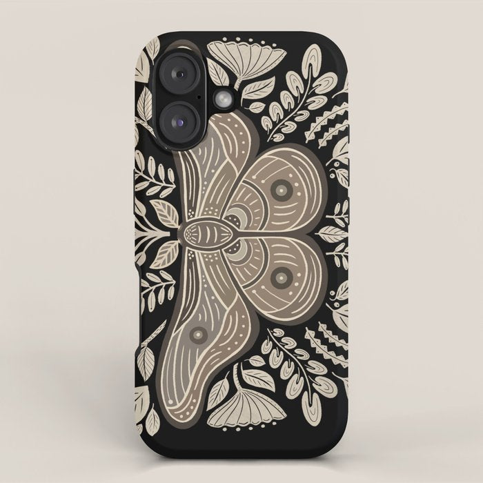 Moth Floral | Black & Brown iPhone Case Gallery Image 1