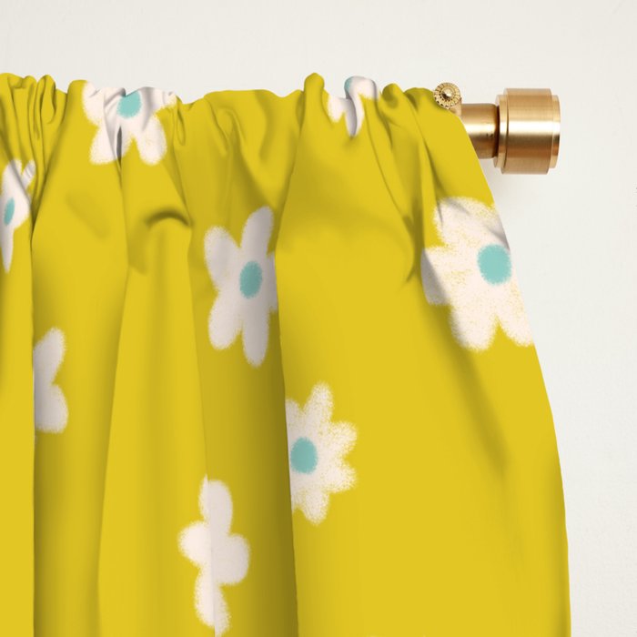 Small Daisies - Yellow, White and Turquoise Window Curtain Gallery Image 2