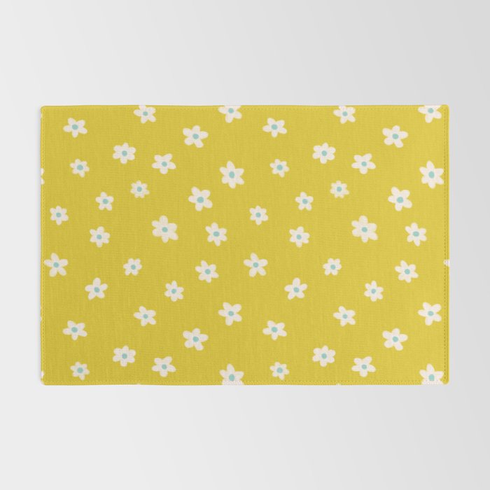 Small Daisies - Yellow, White and Turquoise Rug Gallery Image 2