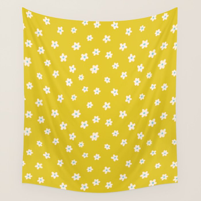 Small Daisies - Yellow, White and Turquoise Wall Tapestry Gallery Image 4