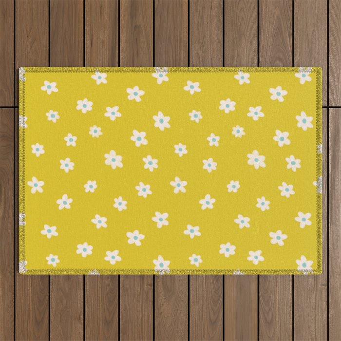 Small Daisies - Yellow, White and Turquoise Outdoor Rug Gallery Image 1