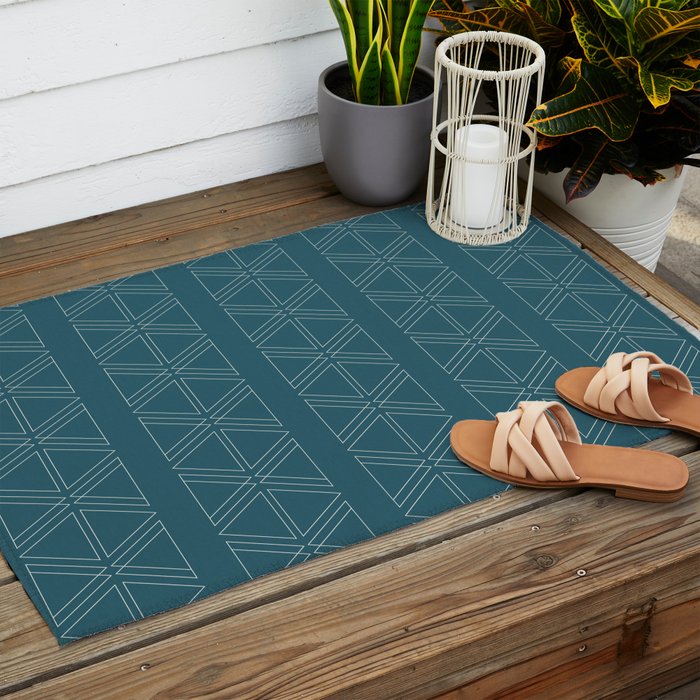 lines geo-teal Outdoor Rug Gallery Image 2