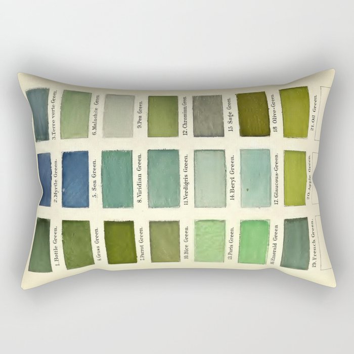 Vintage Color Chart- Green Hues Rectangular Pillow Gallery Image 2