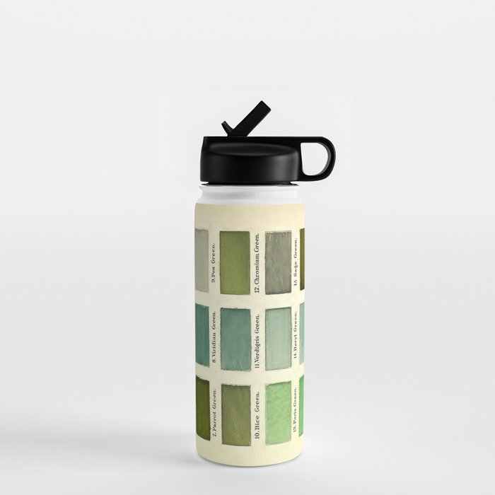 Vintage Color Chart- Green Hues Water Bottle Gallery Image 1