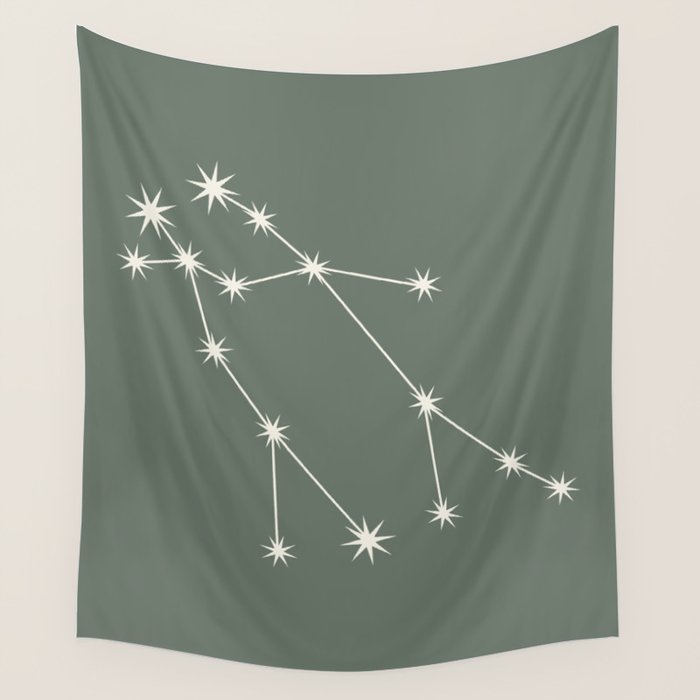Gemini Zodiac Star Constellation Line Art Sage Wall Tapestry Gallery Image 4