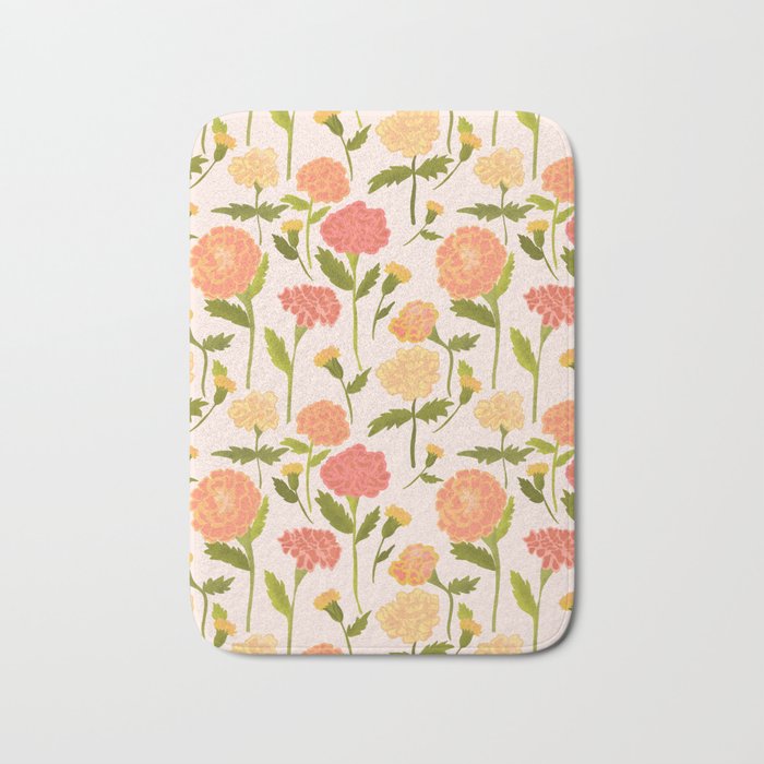 Marigold Dream / Warm Flower Pattern Bath Mat Gallery Image 1