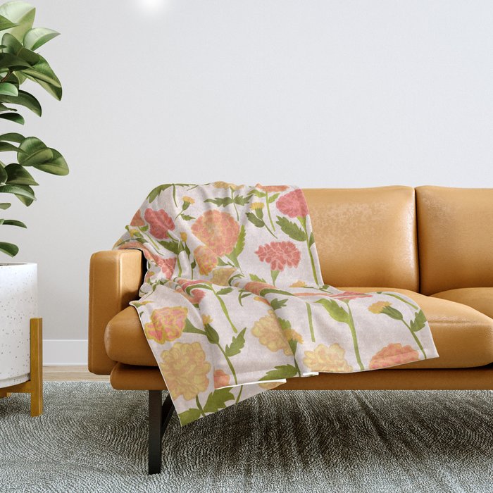 Marigold Dream / Warm Flower Pattern Throw Blanket Gallery Image 1