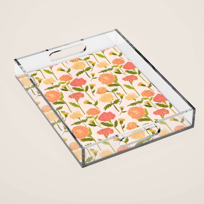 Marigold Dream / Warm Flower Pattern Acrylic Tray Gallery Image 1