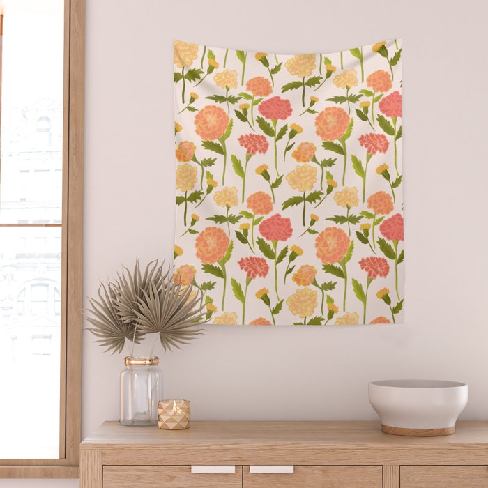 Marigold Dream / Warm Flower Pattern Wall Tapestry Gallery Image 2