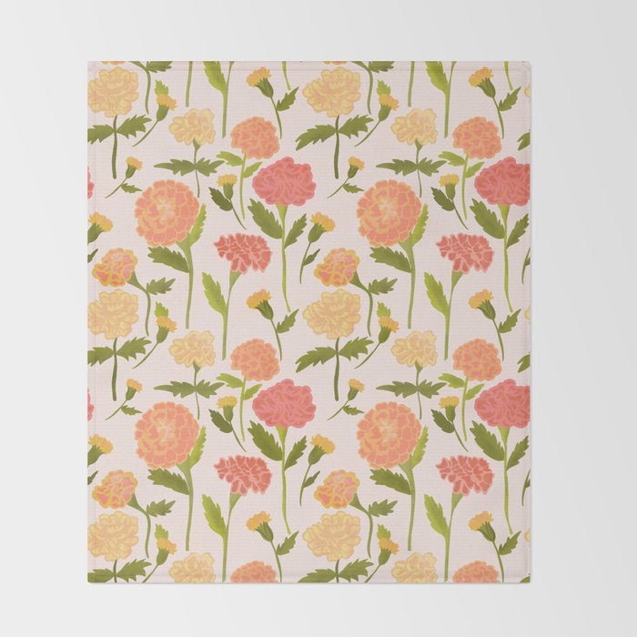 Marigold Dream / Warm Flower Pattern Throw Blanket Gallery Image 2
