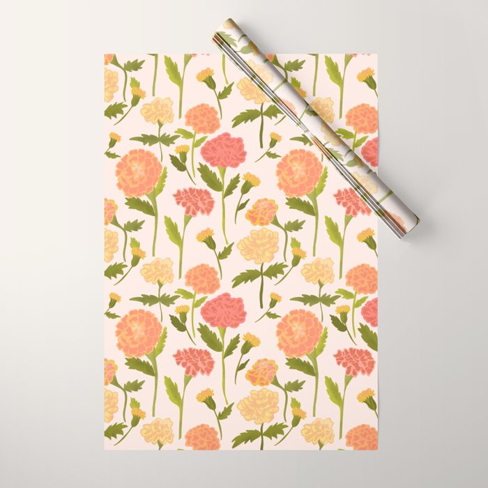 Marigold Dream / Warm Flower Pattern Wrapping Paper Gallery Image 1