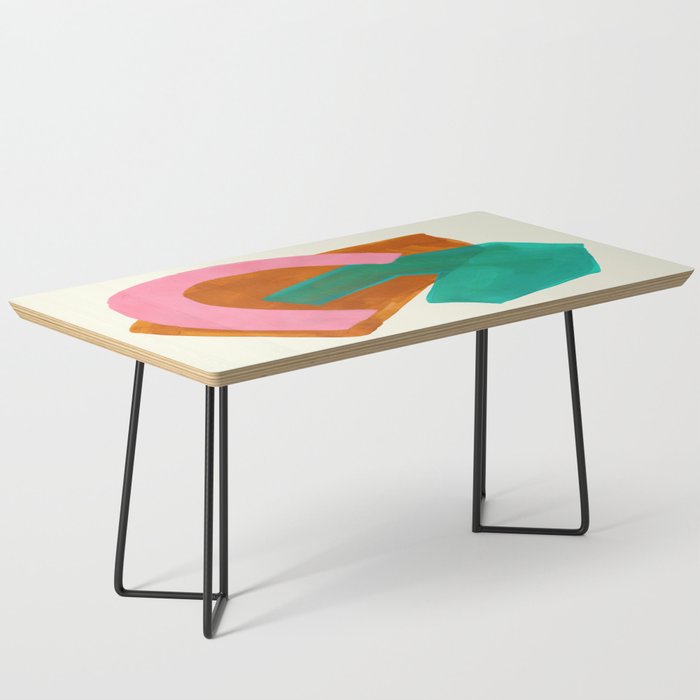 Ochre Pink Marine Green Fun Colorful Mid Century Modern Abstract Painting Shapes Pattern Coffee Table Gallery Image 1