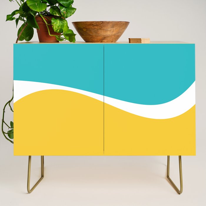 Simple Waves 2 - Turquoise and Yellow Credenza Gallery Image 1