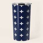 Navy Blue Swiss Cross Minimalist Line Drawing Travel Mug Gallery Image 1