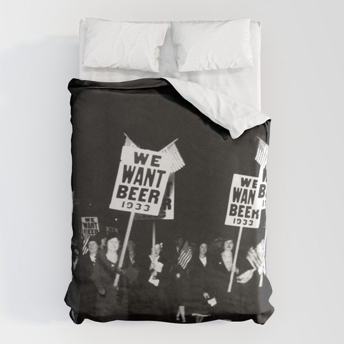 We Want Beer Too! Women Protesting Against Prohibition black and white photography - photographs Duvet Cover Gallery Image 6