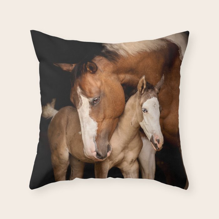 Foal and Mare hug - Equine fine art photograph Throw Pillow Gallery Image 1
